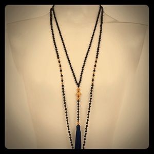 NWT Zacasha Navy Rosario Lava TasselNecklace short